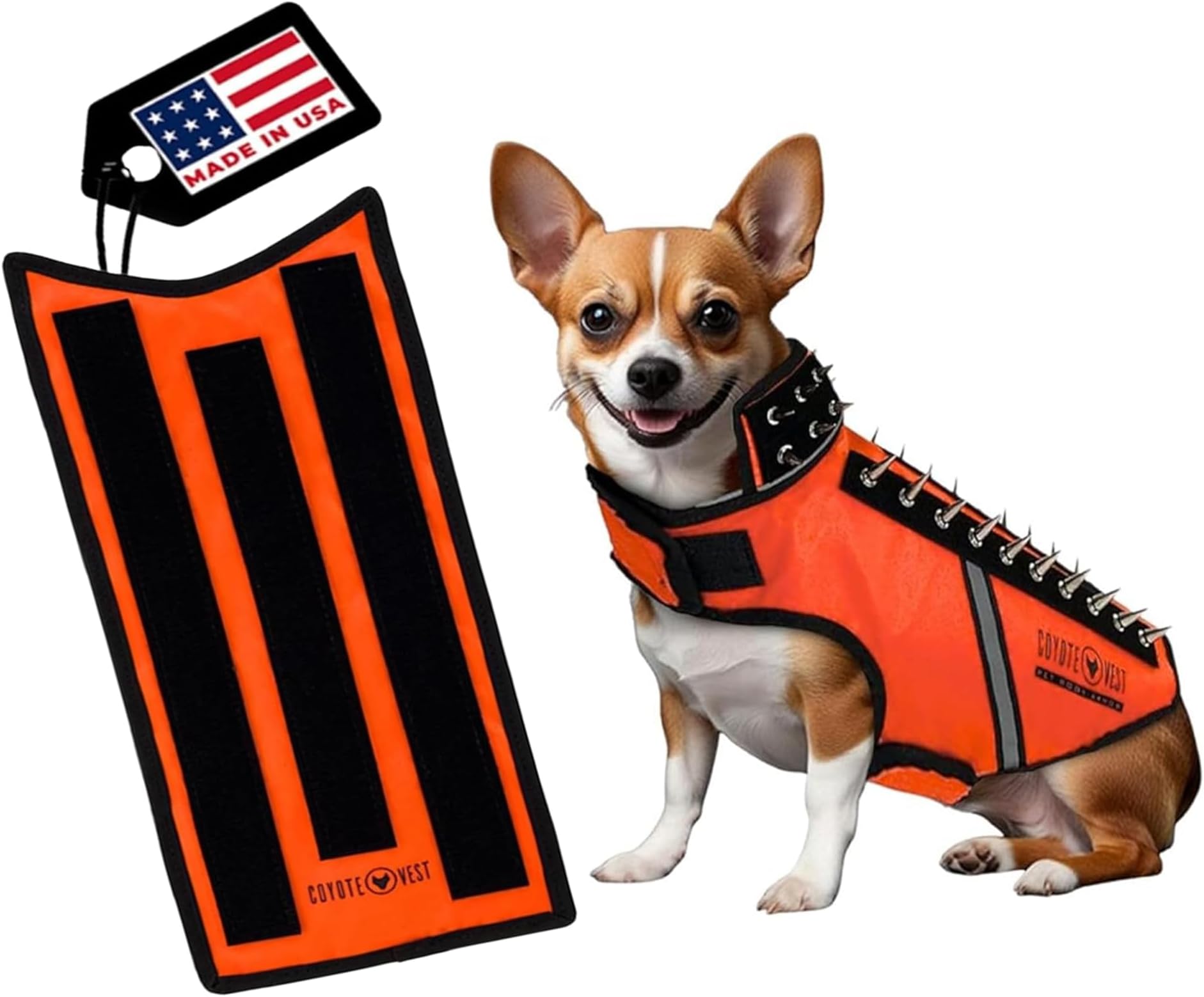 SpikeVest Dog Harness Vest with Spikes & HawkShield Pad Bundle- Protective Dog Vest with Kevlar Shield for Dogs, Anti-Hawk,Raptor & Predator Safety Armor,Made in USA(S, Fluorescent Orange)