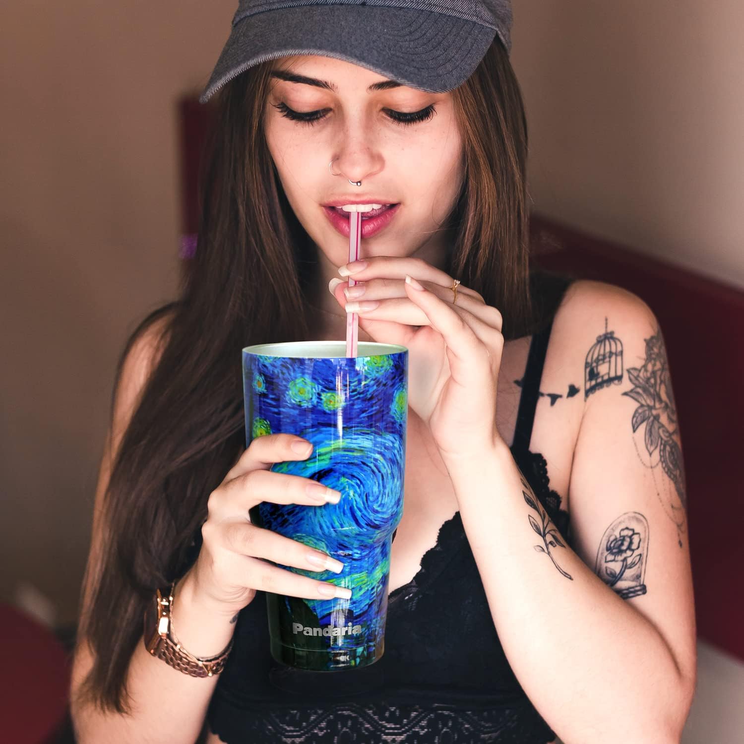 Buу 1 gеt 1 Pandaria 30 oz Stainless Steel Vacuum Insulated Tumbler with Lid - Double Wall Travel Mug Water Coffee Cup for Ice Drink & Hot Beverage, Starry Night