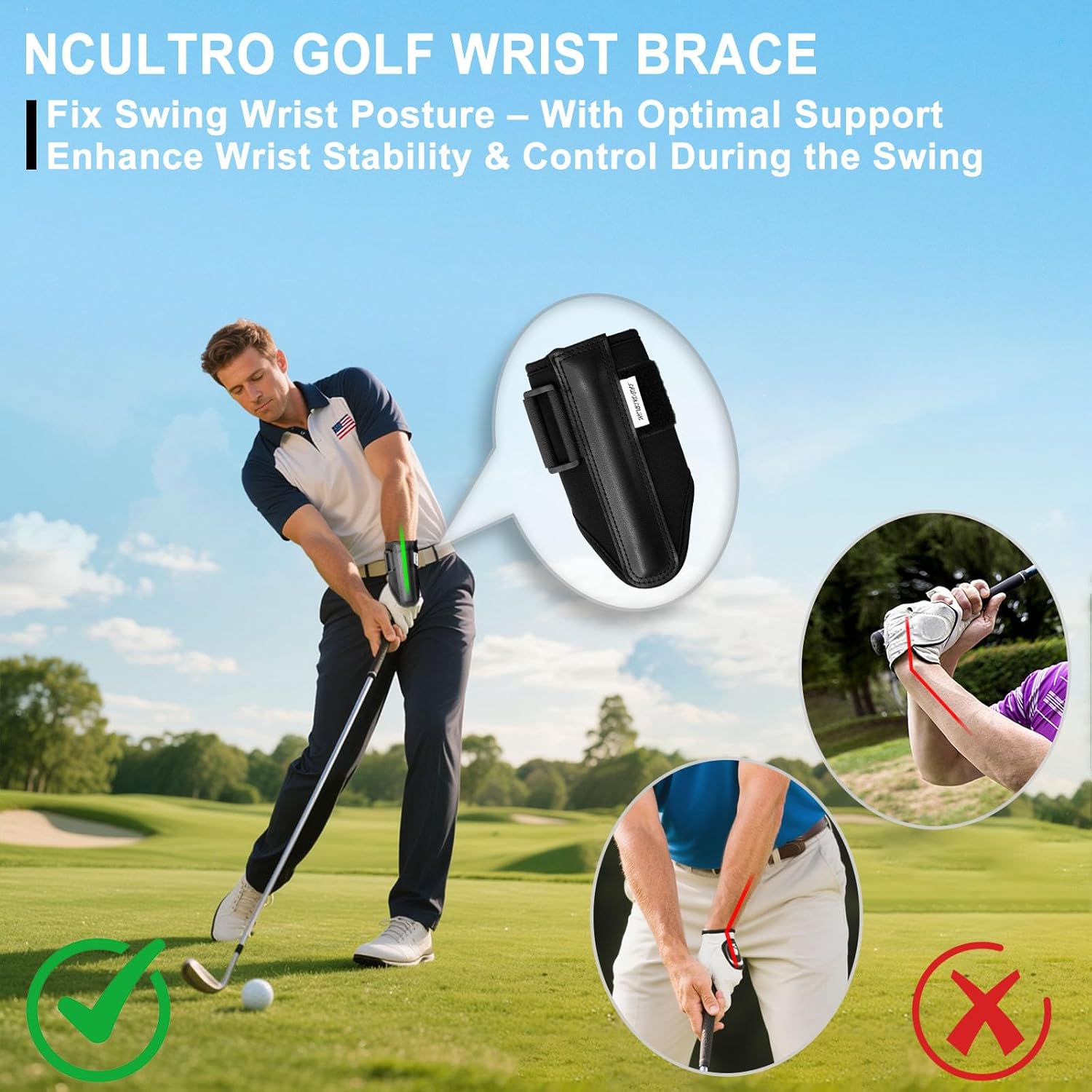 Golf Wrist Brace | Golf Wrist Training Aid - Adjustable Wrist Trainer & Swing Training Aid with Internal Medical-Grade Splint for Left/Right Handed | Golf Wrist Hinge Trainer for Injury Recovery