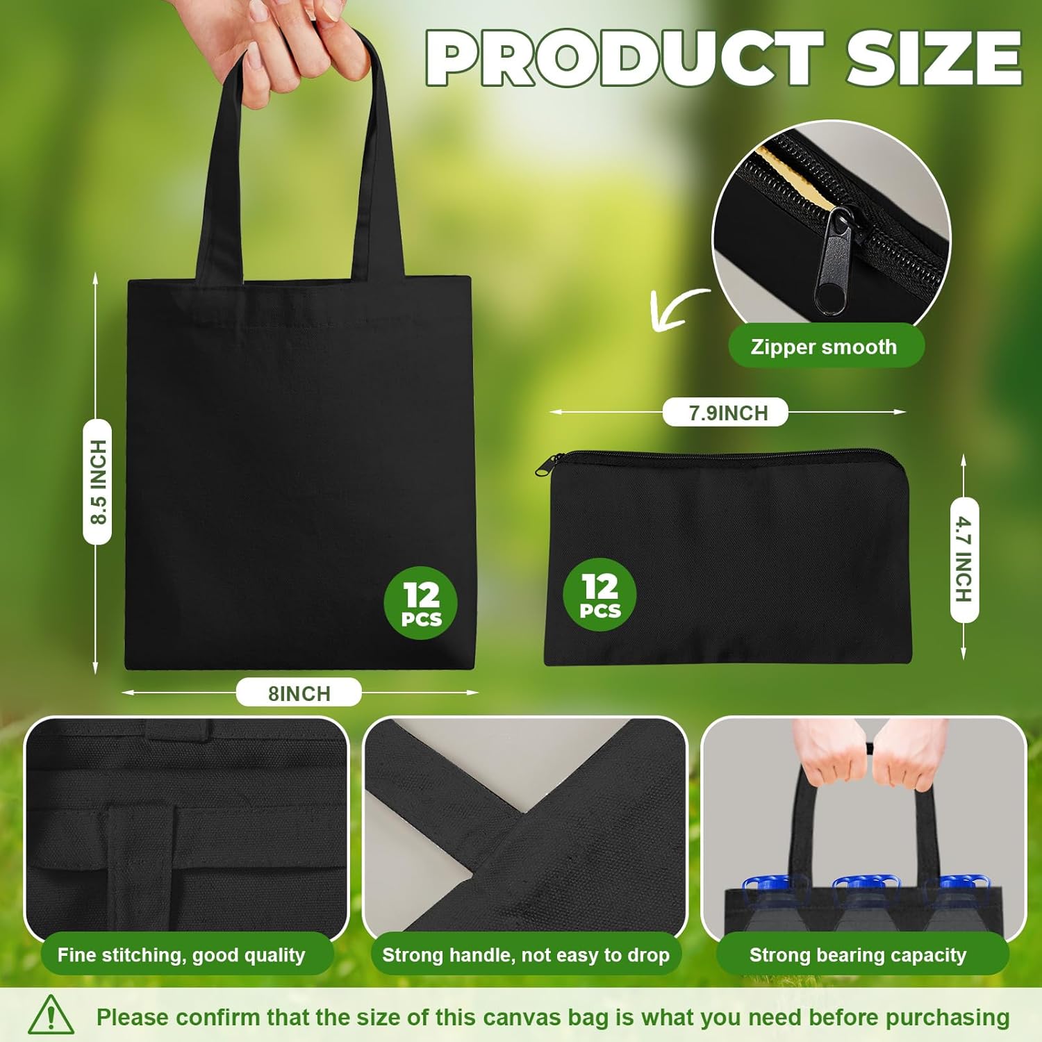 Amylove 24 Pcs Mini Blank Bag Bulk Include Blanks Small Tote Bag Blanks and Small Pouches with Zipper for Sublimation Painting DIY (8.5 x 8,Black) - Image 2