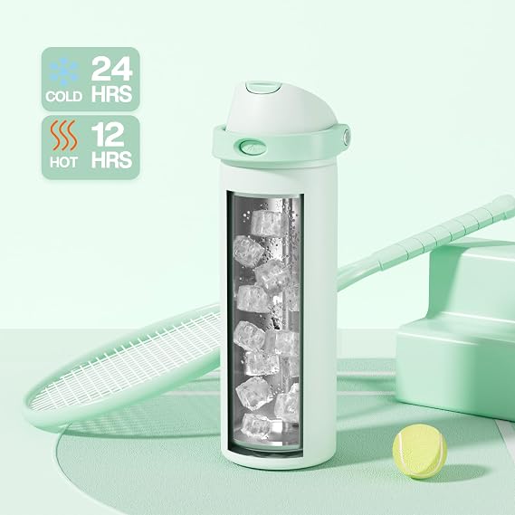 POWCAN 24 oz Vacuum Water Bottle for Office: Spill Proof Lid with Straw, Lightweight, Double Walled, BPA-Free, Insulated Stainless Steel Flask for College, Travel, Sport, Daily Use, Gift (Mint Green)