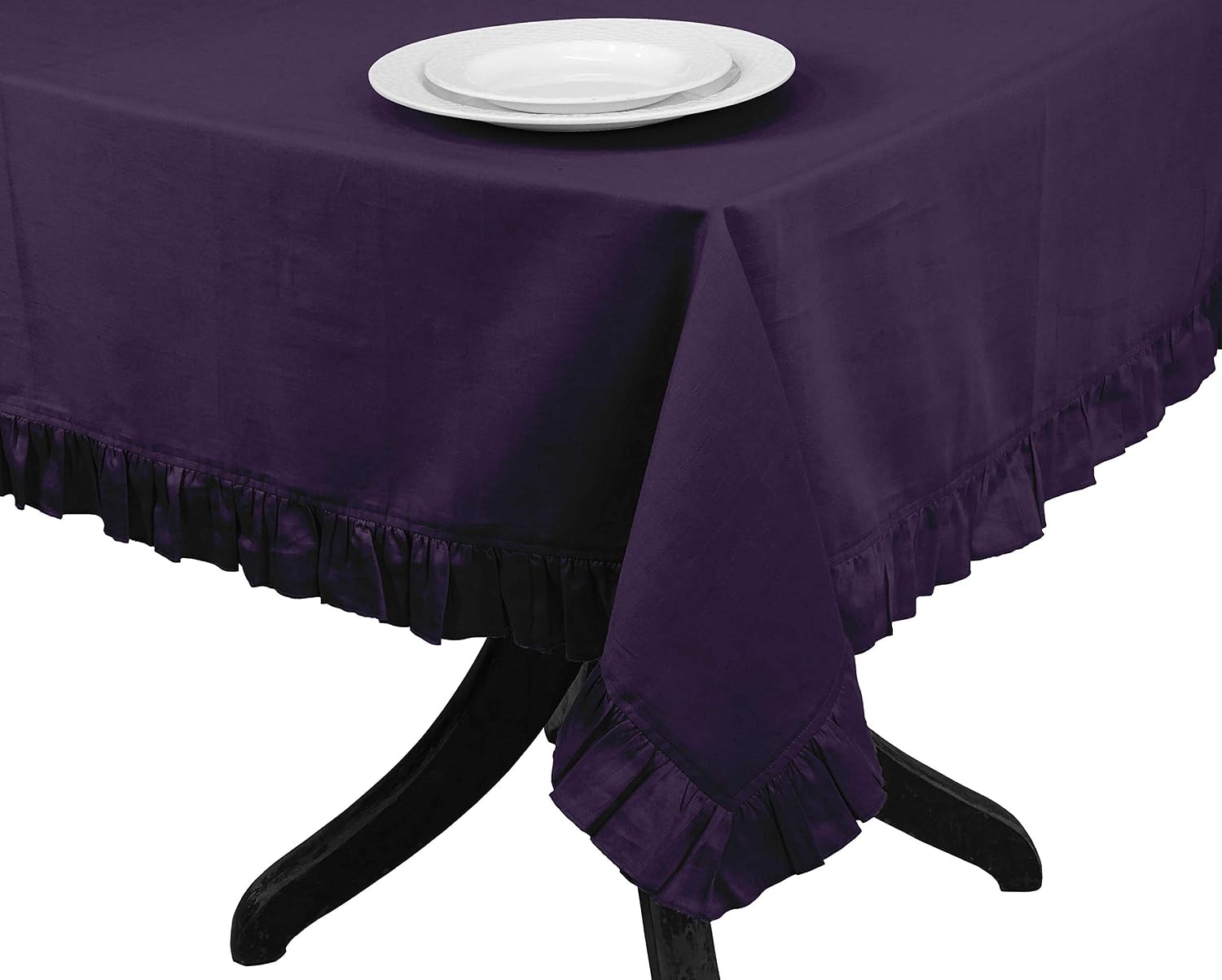 Ruffle Tablecloth, Table Linens Rectangular Table Covers for Party Decor, Solid Dining Tabletop Covers Cotton Tablecloths,Purple,54 x 72 Inches
