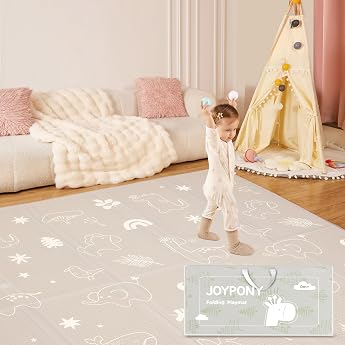 Joypony Crawling Mat Baby Foldable 200 x 150 x 1 cm Play Mat Children Non-Slip & Waterproof Double-Sided Crawling Blanket with Carry Bag & Stitched Edges Baby Play Mat - Forest