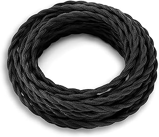 28ft Electrical Cord Twisted Cloth Covered Wire, FadimiKoo Vintage Black 18/2 Cotton Covered Electrical Wire, Fabric Covered Lamp Cord for Antique Bulb, Pendant Light, DIY Projects, UL Listed