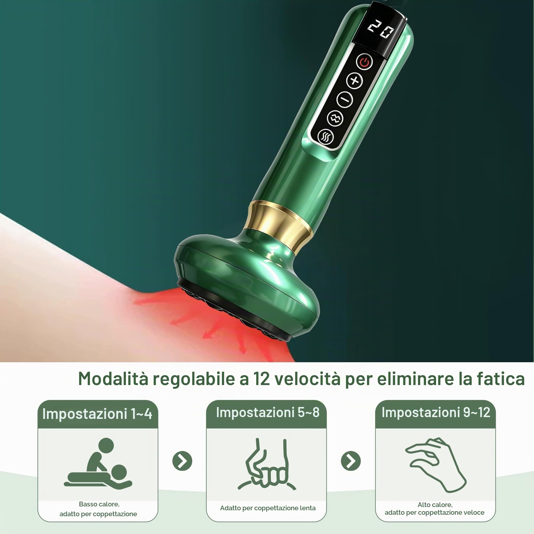 TZEKING Massaggiatore Elettrico a Coppettazione,4 Modalità Apparecchio di Gua Sha,Raschietto elettrico,Massaggio corpo Intero,Coppettazione