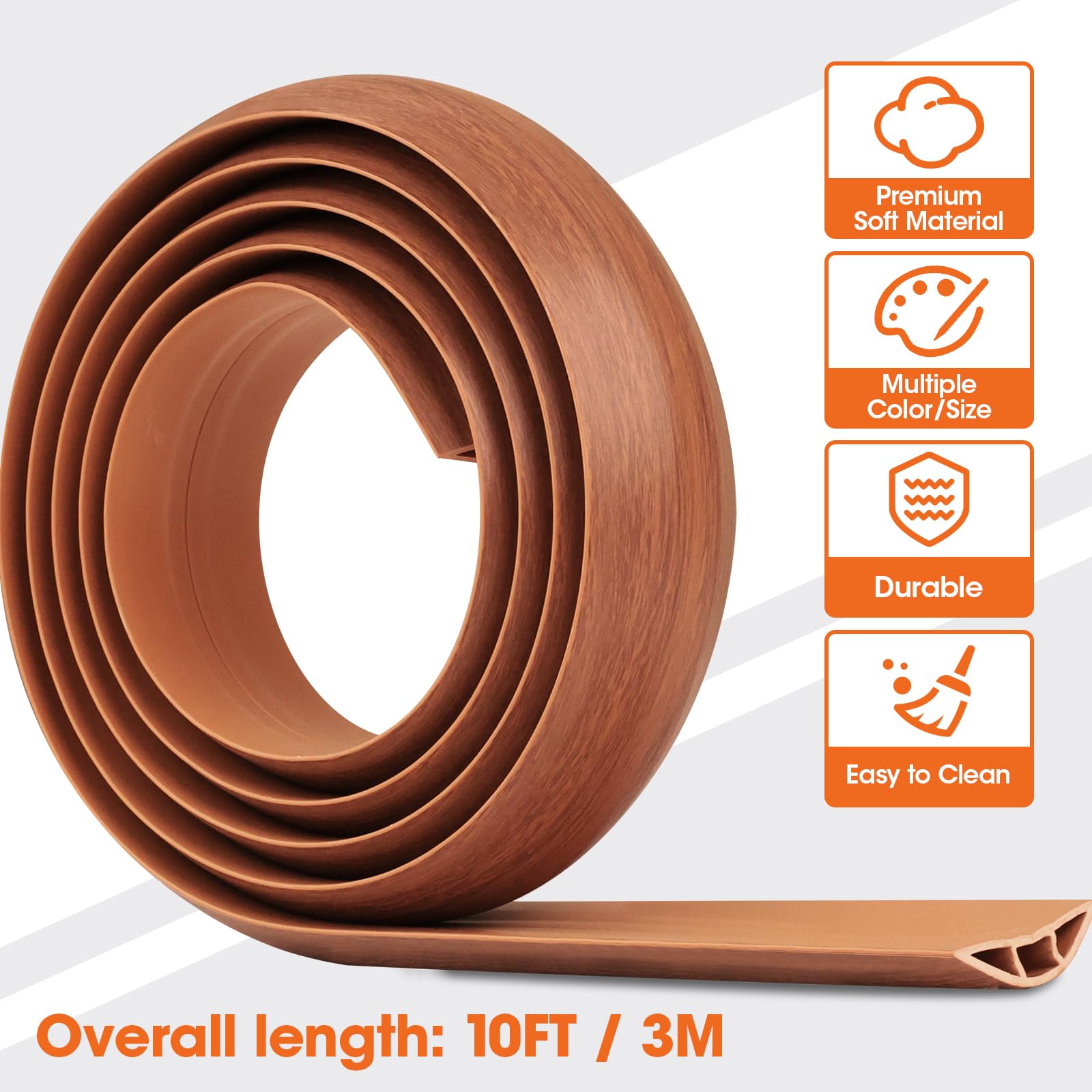 Cubierta de cable de suelo de 10 pies, protector de cable, cables de protección, cables de extensión oculta, ocultador de cables resistente, color marrón