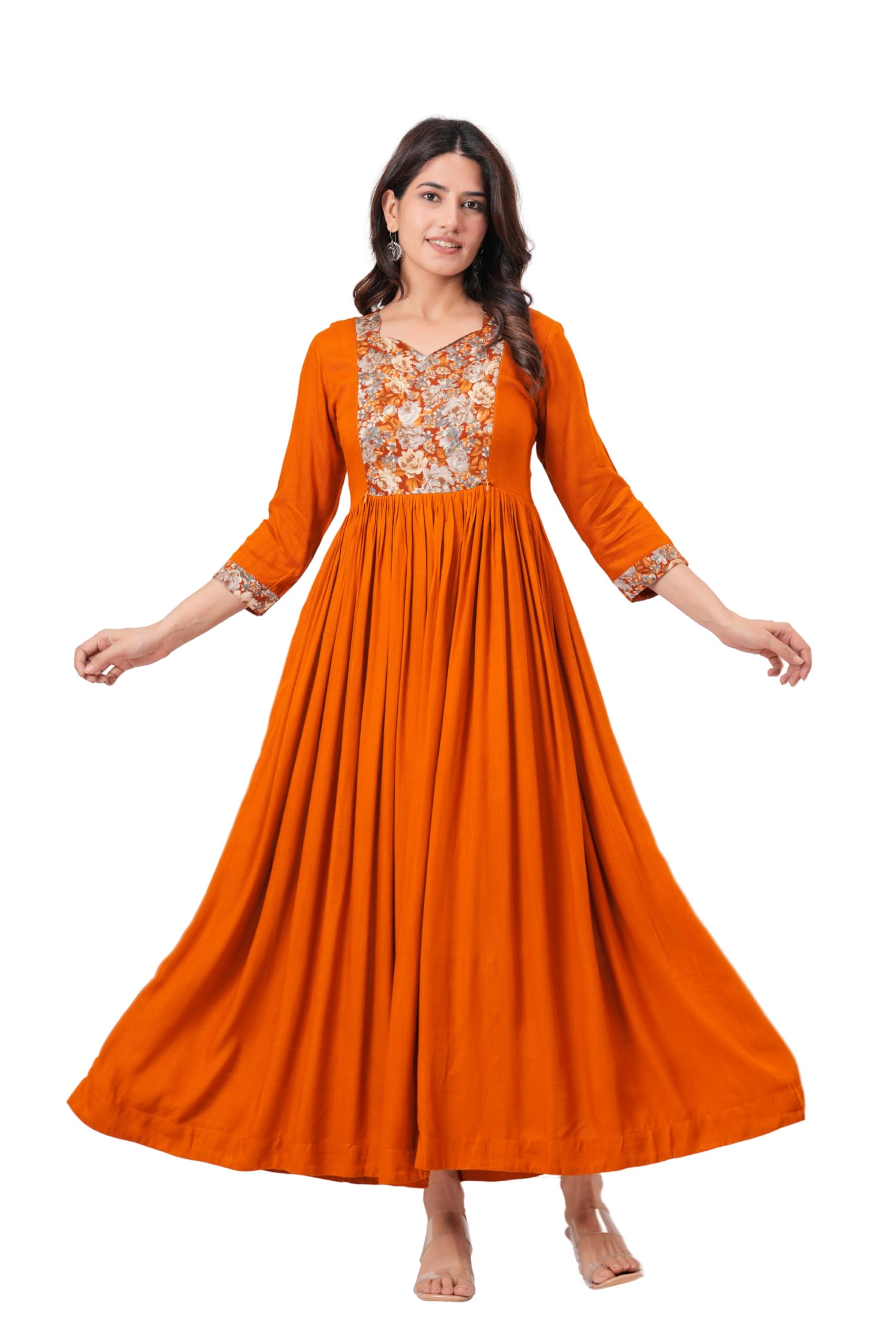 Maternity Feeding Dress for Women | Solid Maxi Dress with Floral Panel | Hidden Zip | Comfortable Pregnancy & Nursing Wear-image-20