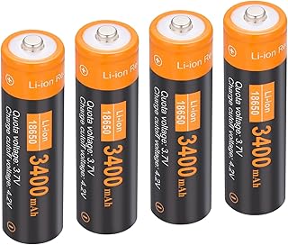 18650 Rechargeable Battery (Button Top) 3.7v 3400mAh Large Capacity Batteries for LED Flashlight, Headlamp, Doorbells, Toys, Cameras etc.