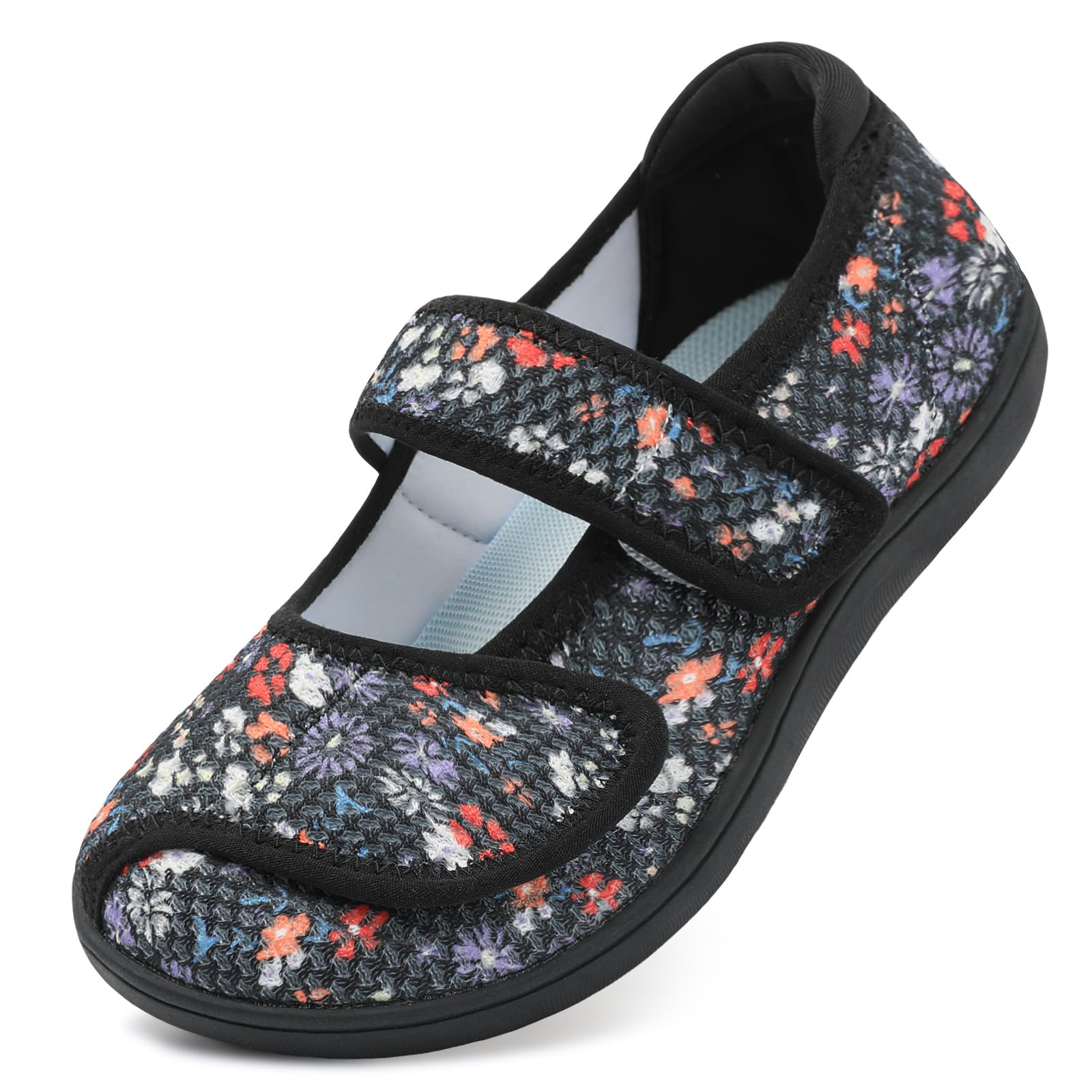 JOINFREE Womens Barefoot Walking Shoes Wide Diabetic Shoes Adjustable Mary Jane Shoes Flats Arthritis Edema Casual Shoes Breathable Slip on Sneakers Indoor Outdoor