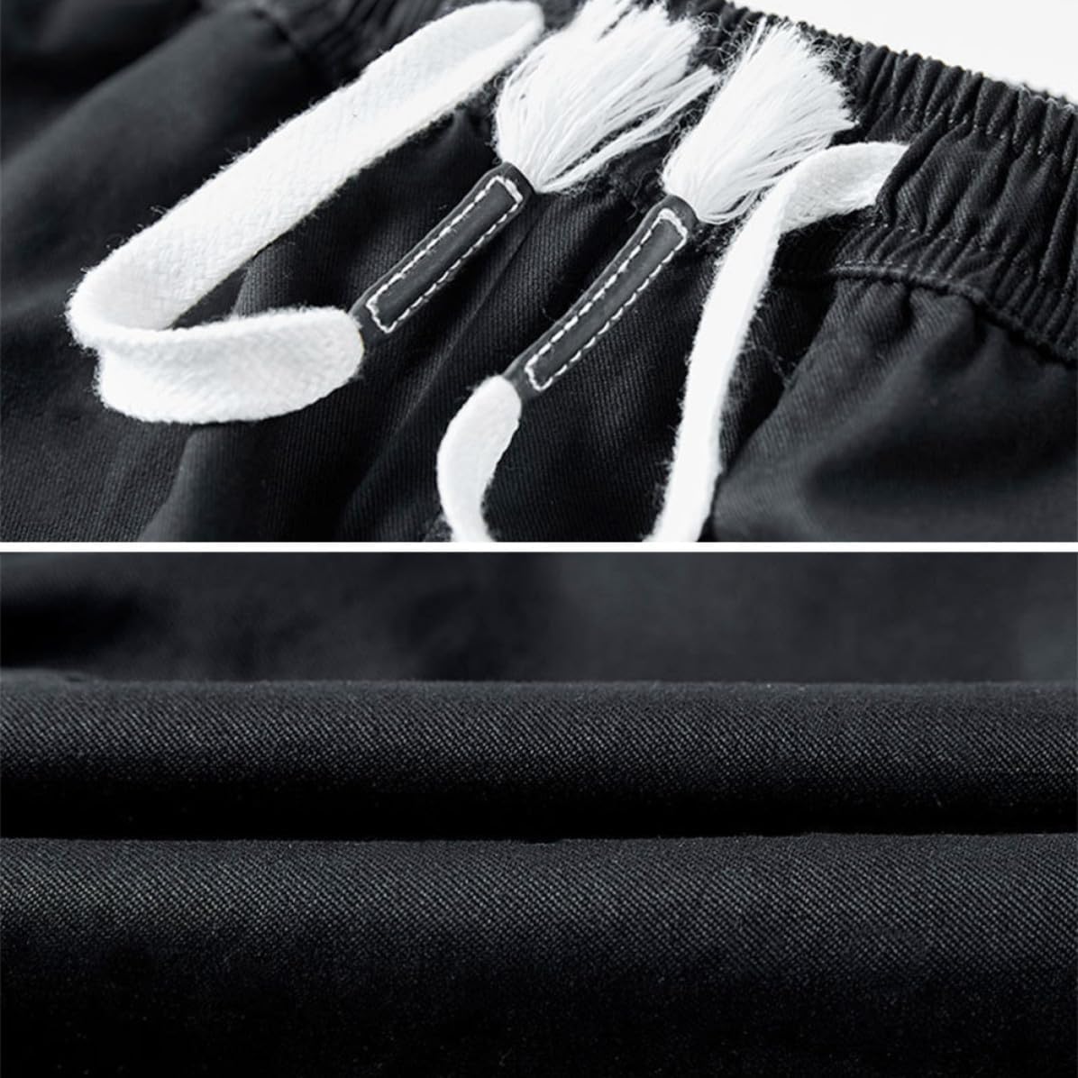 Men's Black Cotton Leisure Shorts with Adjustable Drawstring Summer