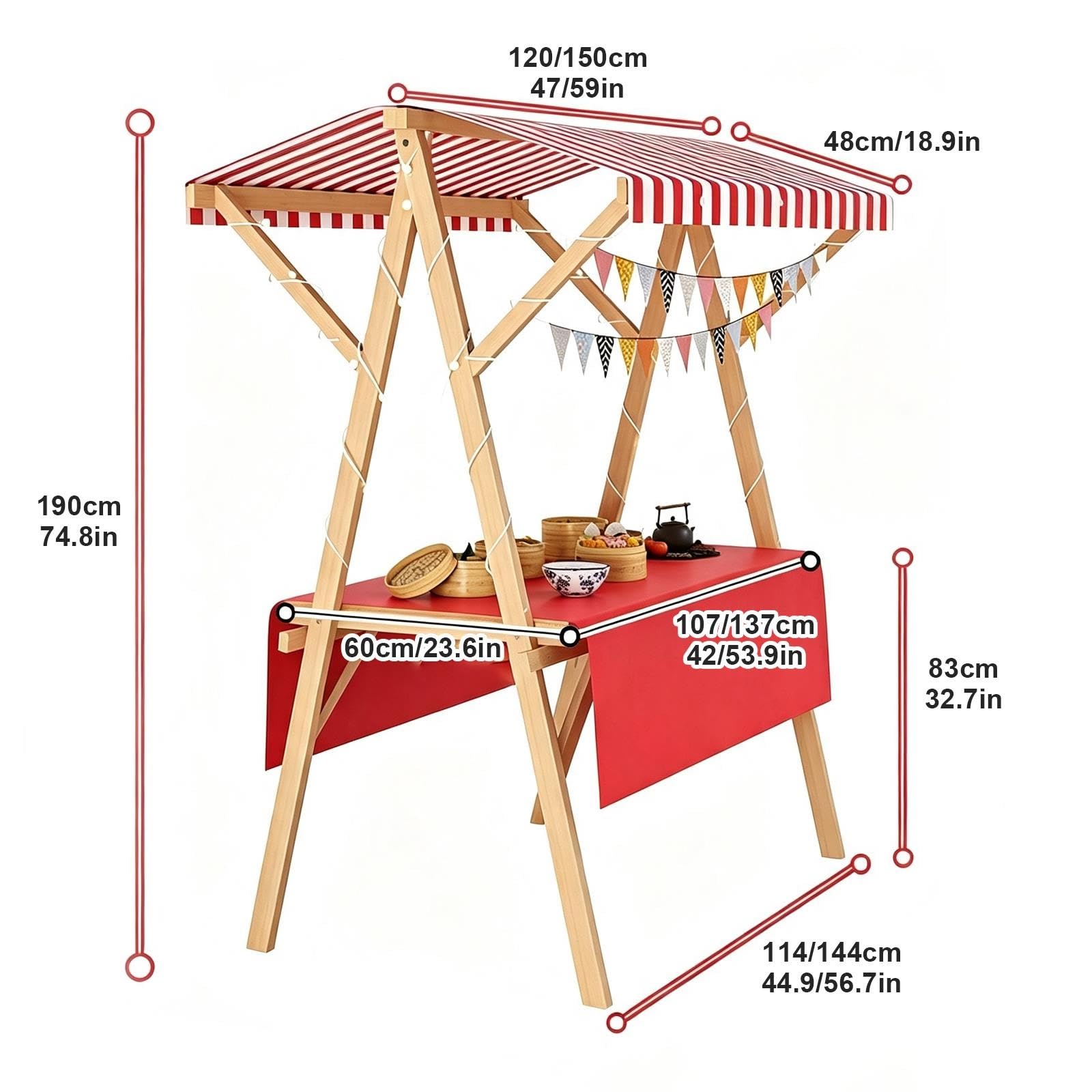 Carrello Mercato Pieghevole in Legno con Ruote | Tavolo Espositore Pieghevole per Mercatino con Tettuccio, Stand Portatile per Fiere ed Eventi Esterni(Yellow,120cm/47in)