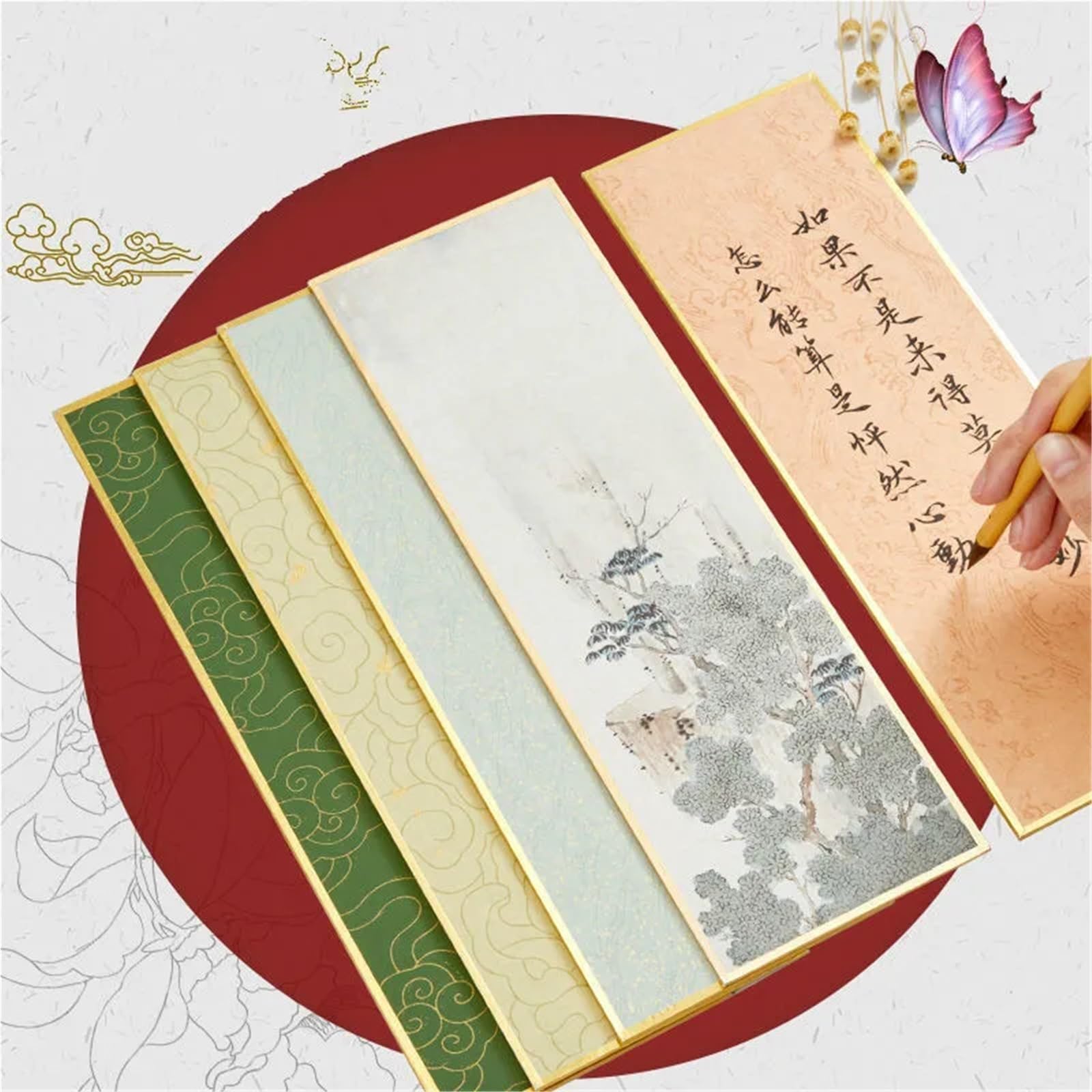 Ręcznie robiony papier ryżowy z włókien, Półdojrzały papier Xuan Malarstwo do kaligrafii Kartki z życzeniami Wielokolorowe 4 szt(Color-i)