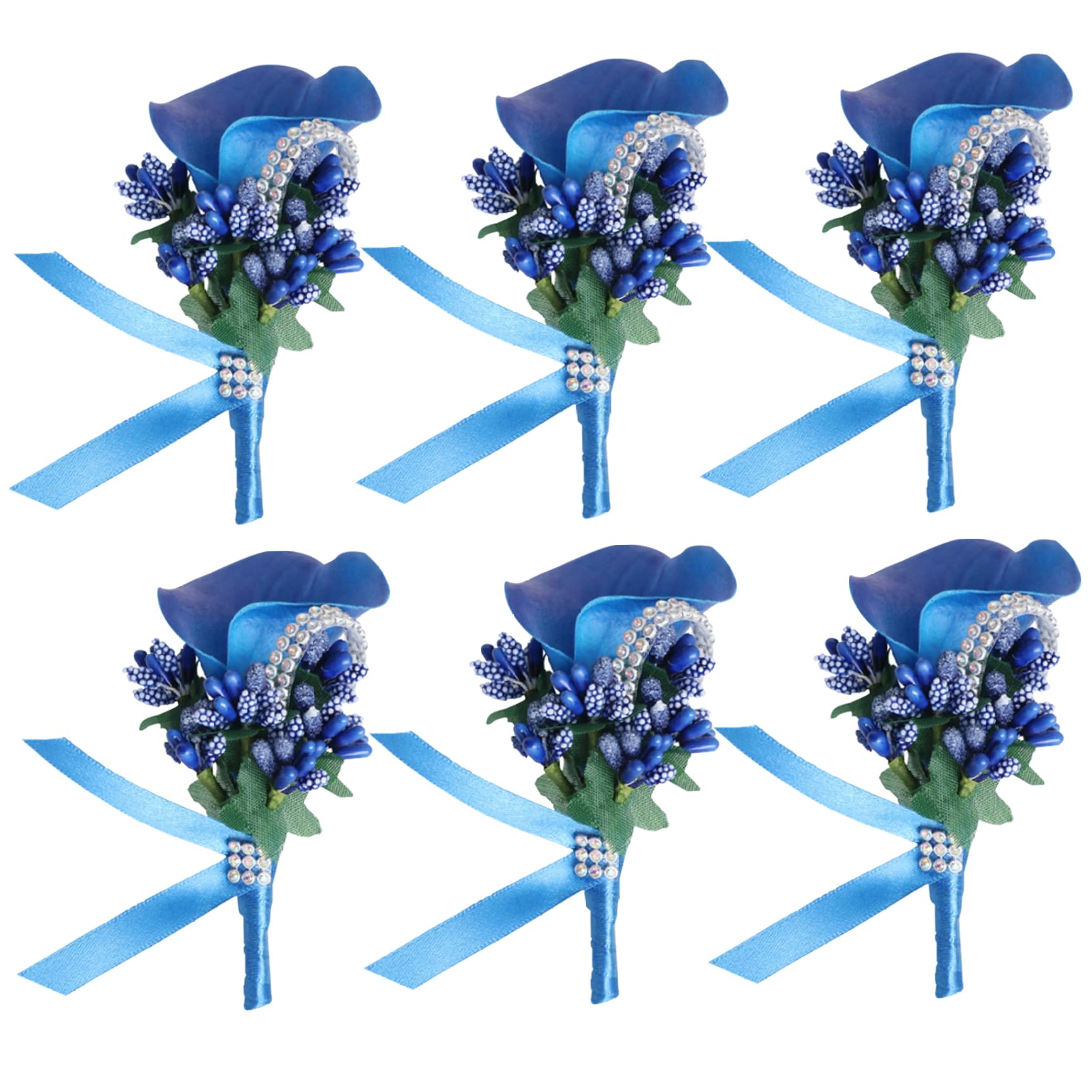 eurNhrN 6pcs Novio Boutonniere Azul Cala Lily Boutonniere Bolsillo Boutonniere para Fiesta de Fiesta de Fiesta Ceremonia Aniversario de Boda decoración Azul