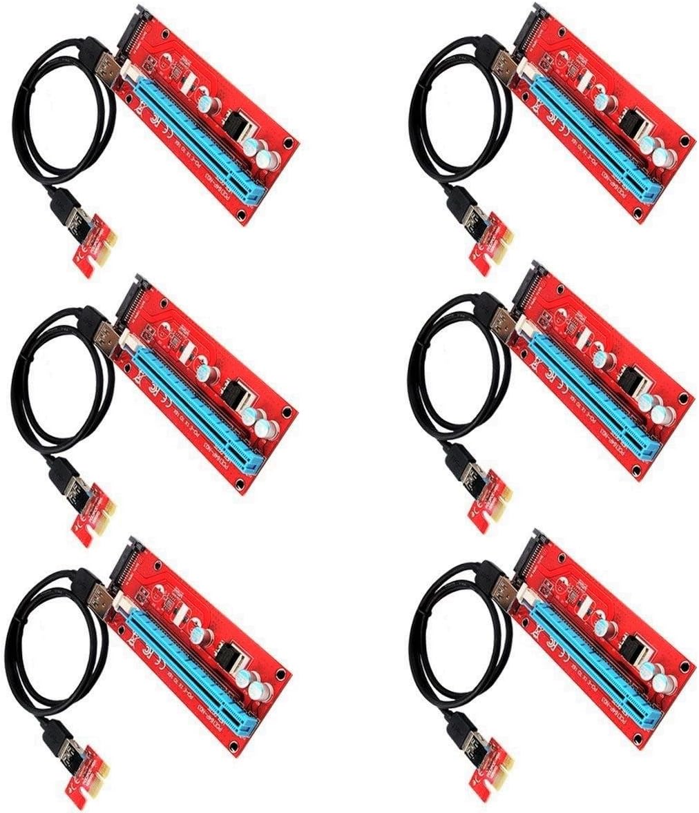 6-Pack PCI-E 1X to 16X Riser Cable Adapter, Sincerity USB 3.0 GPU Graphics Card Extension Cable, Molex 4 Pin Power Connector, for Pcie Bitcoin Mining Modules 60cm (6 Pack VER007 Red)