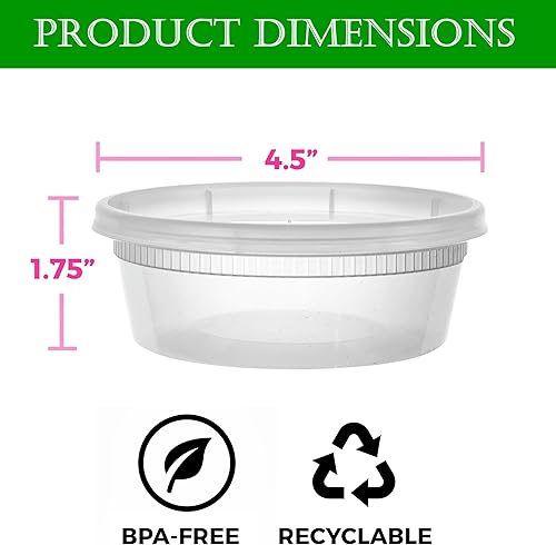 Miniatura 2 de Contenedores de delicatessen con tapas 8 onzas 50 unidades desechables transparentes a prueba de fugas  Contenedores redondos de plástico para
