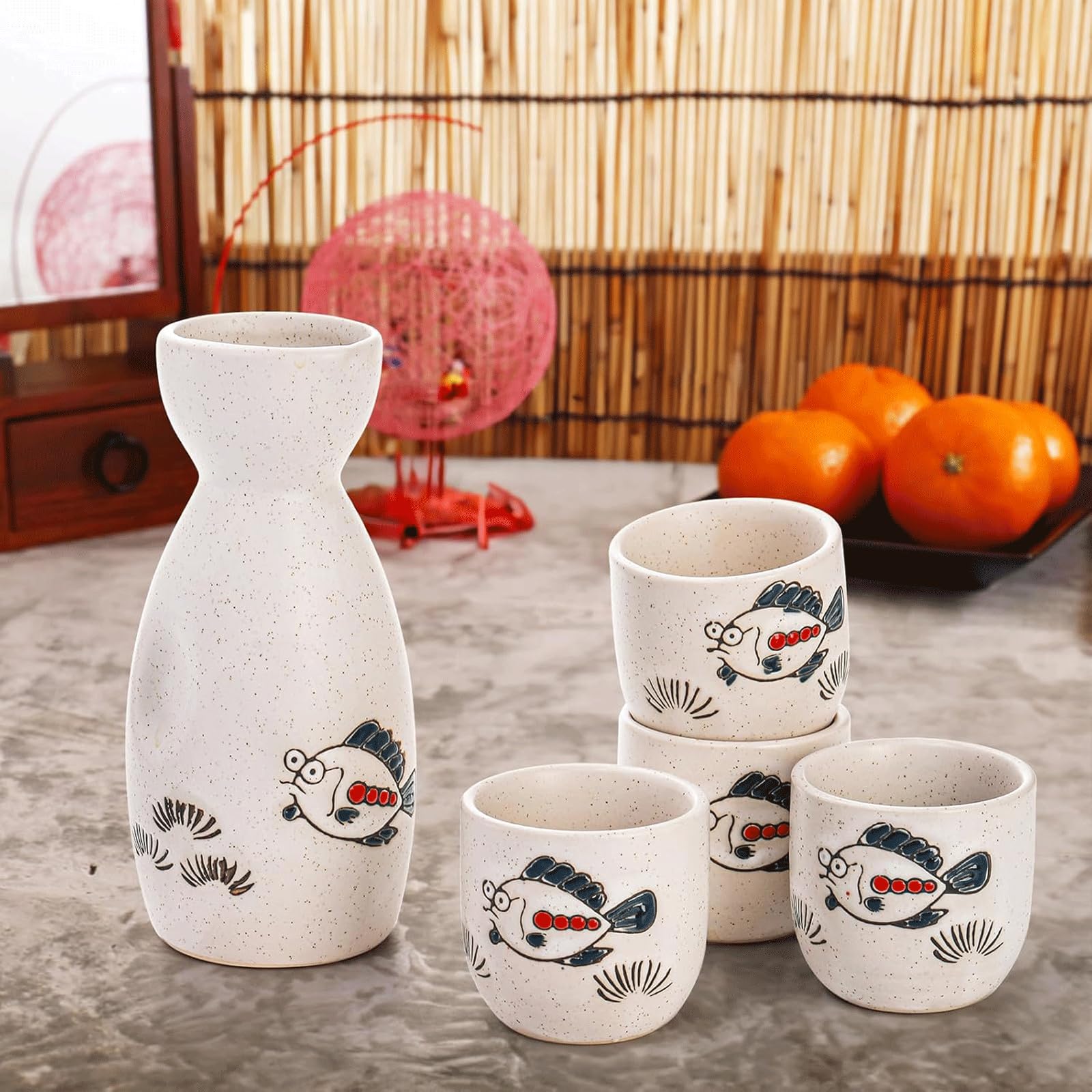 5er-Pack Keramik-Sake-Set, Porzellan-Sakebecher, Japanisches Sake-Set, traditionelles Sakebecher-Set für heißen oder kalten Sake