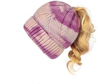 Womens Ponytail Beanie Hat with Button for Mask High Messy Bun Beanie Hat with Ponytail Hole