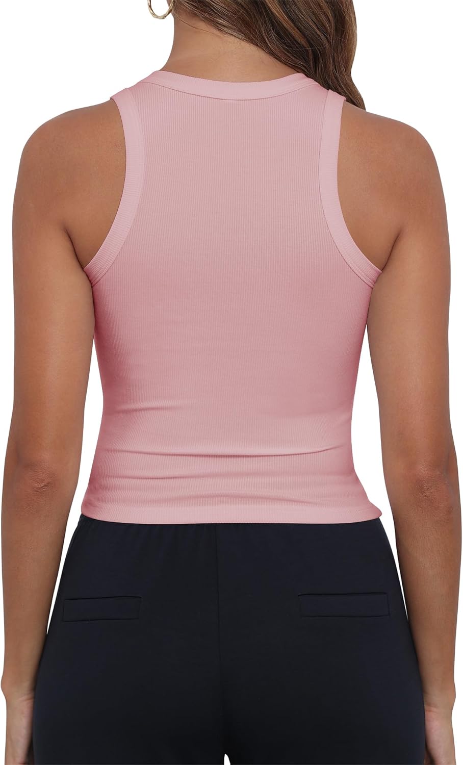 GEMBERA Womens Sleeveless High Neck Racerback Ribbed Knit Fitted Basic Cotton Cropped Tank Top - Image 2