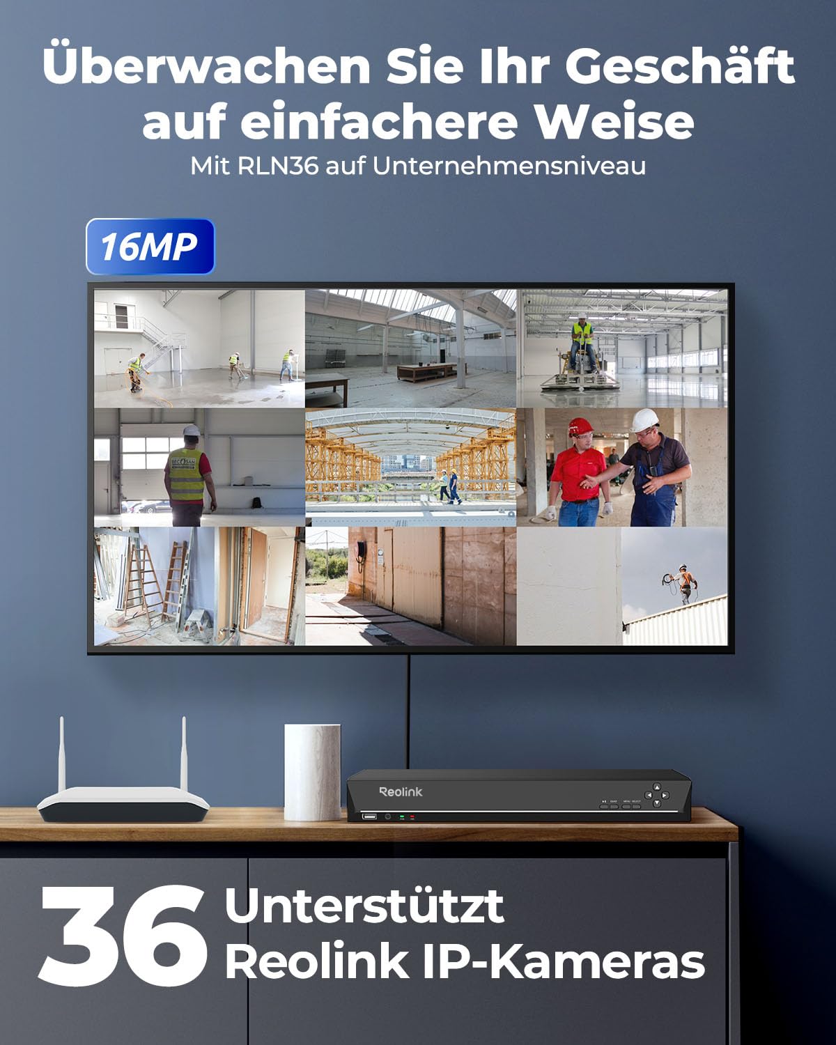 Reolink NVR 36 Kanal CCTV Überwachungskamera System mit 3 HDD Einschübe und O/I Alarmanlage, Ohne HDD und PoE-Anschluss, erfordert einen PoE-Switch. Unterstützt 16MP/12MP/4K/5MP HD IP Kamera, RLN36