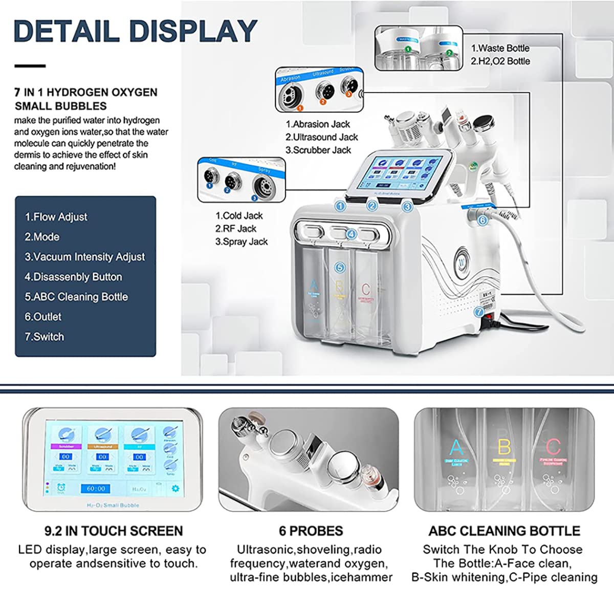 7 in 1 Wasserstoff Sauerstoff Schönheitsmaschine Multifunktional Diamant Mikrodermabrasion Verjüngung Gerät mit LED-Gesichtsmaske Gesicht Hydrafacial Bubble Deep Gesichtsreinigung SPA