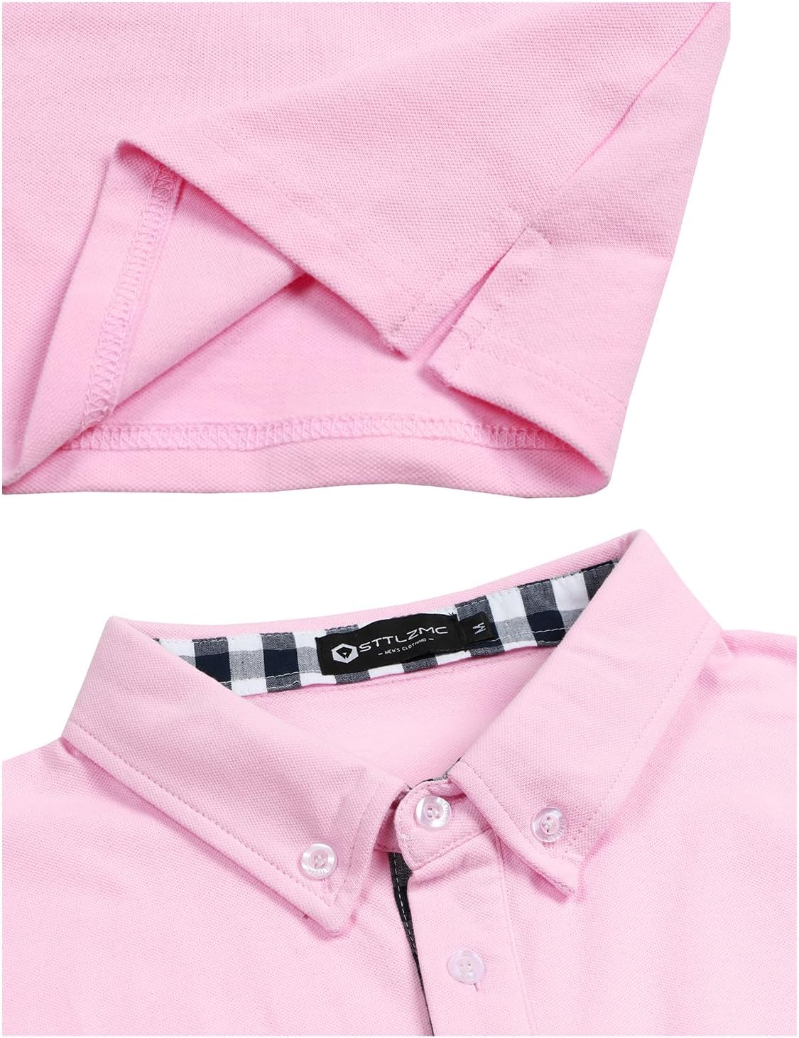 Men's Long Sleeve Polo Shirts Casual Fit Plaid Collar Cotton Golf T-Shirts - Image 5