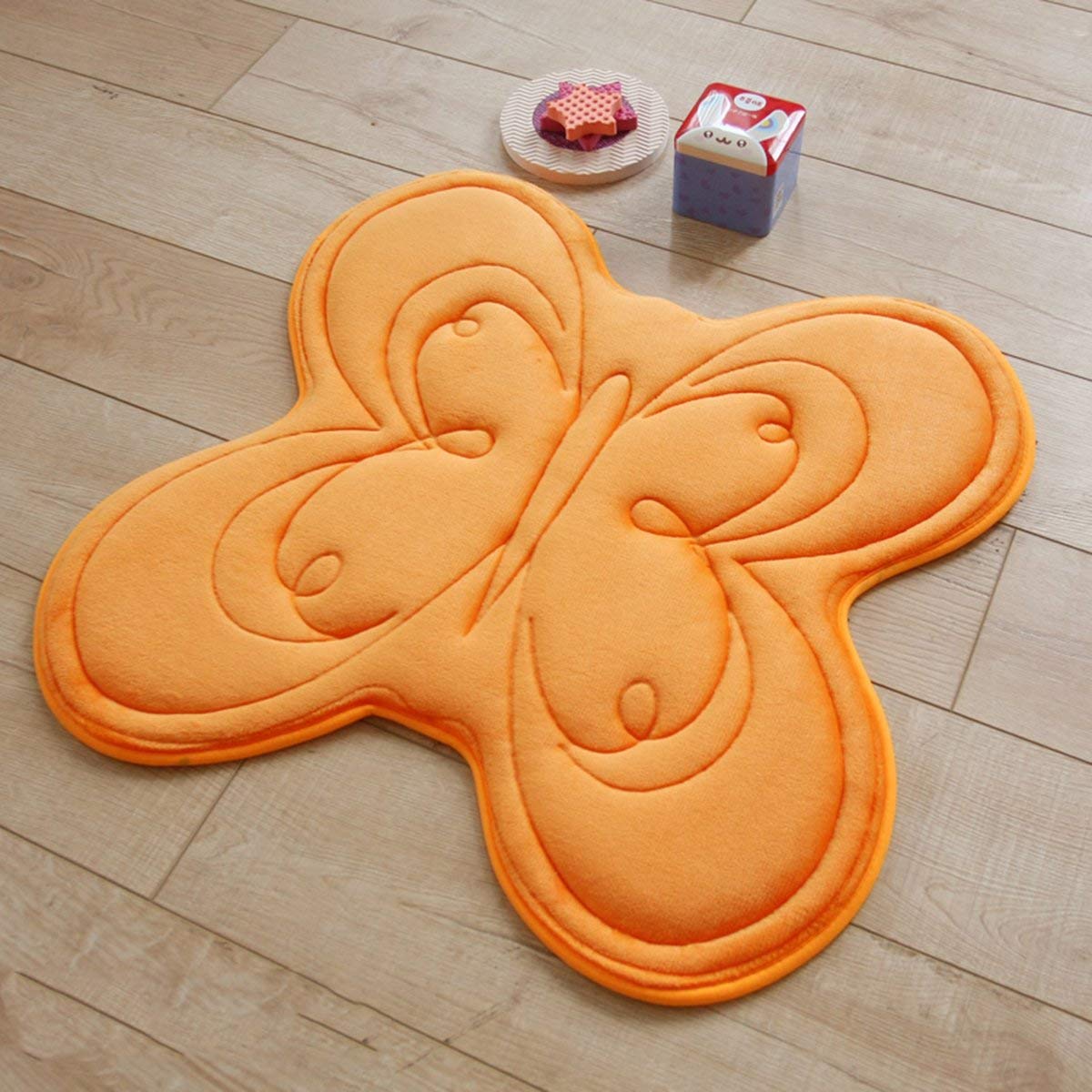 Fleece Rug for Living Room Soft Butterfly Memory Foam Bed Room Area Rug Sets for Children-(Orange)