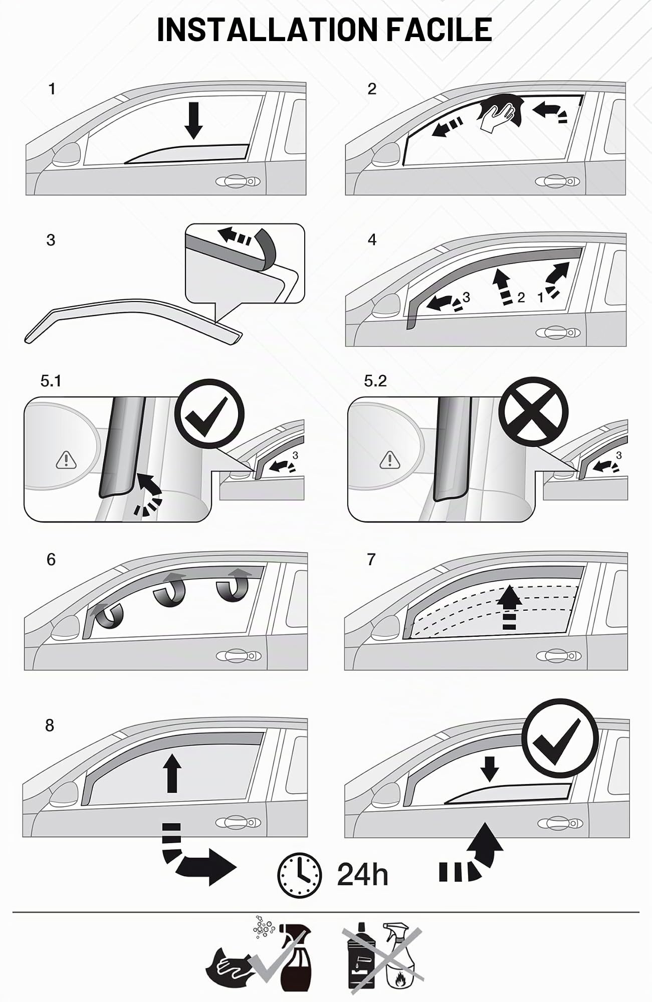 Lot de 2 déflecteurs d'air de type canal compatibles avec Renault Trafic X83, Vauxhall/Opel Vivaro A, Nissan Primastar Van Minibus 2001 à 2014