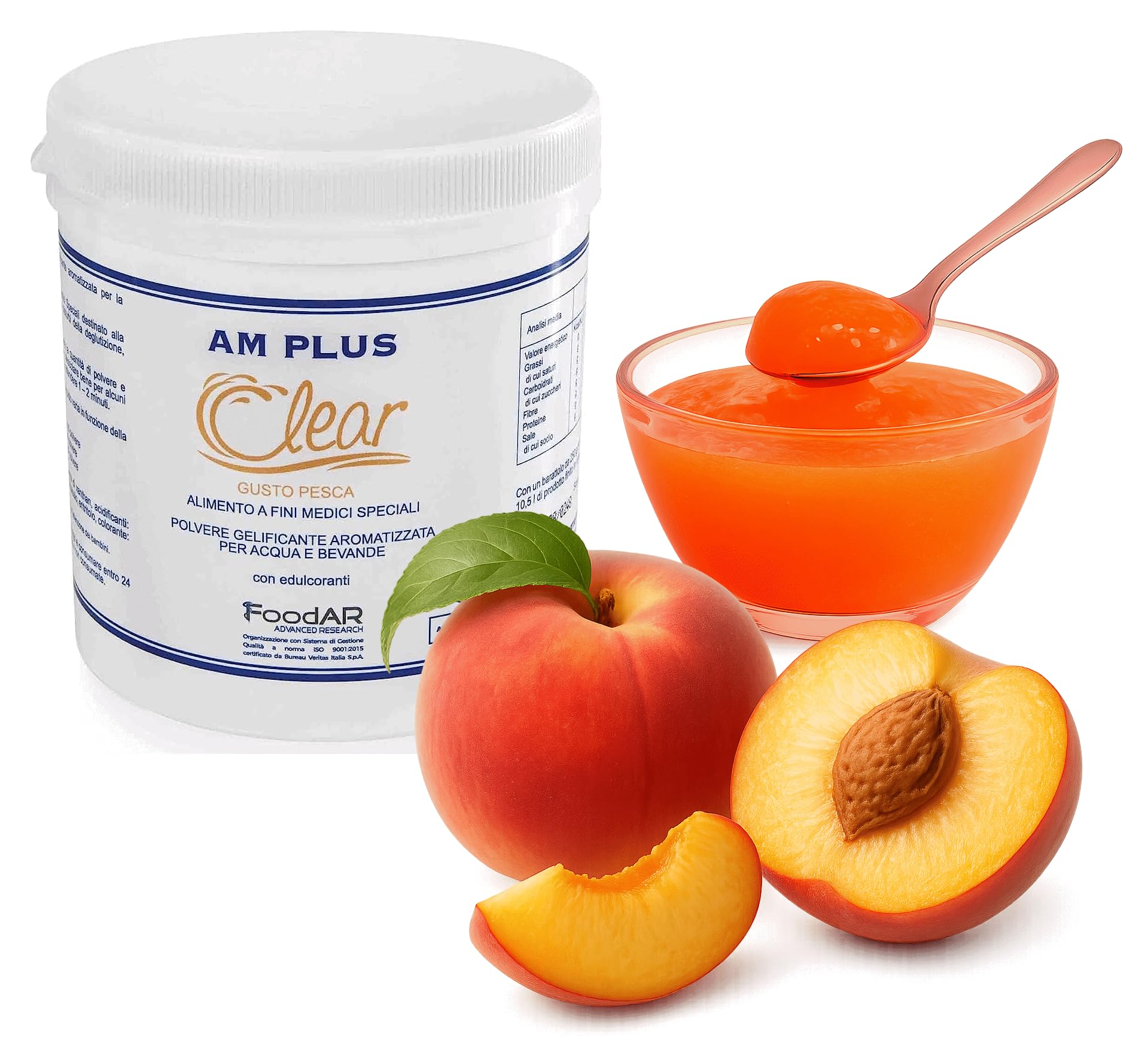 Dmf Dietetic Metabolic Food Polvere Addensante per Acqua Gelificata AM Clear, Pesca - 250 g