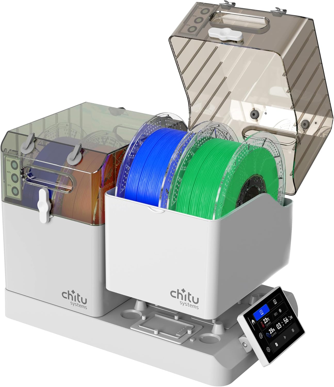 Chitu Systems E1 Filament Dryer 4 Spools, Auto-Humidity Hold, Independent Control with 2 Removable Chambers for Nylon, ABS, TPU, PETG, PLA 3D Printer Filament Drying, Compatible with AMS Lite