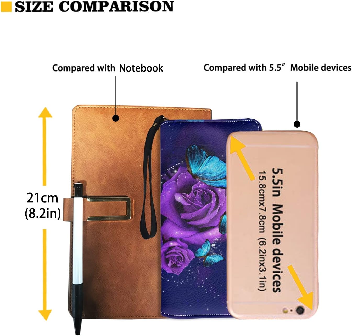 STUOARTE Purple Rose with Butterfly Pattern Wallet for Ladeis Pu Leather Long Purse with 4 Credit Card Slots - Image 5