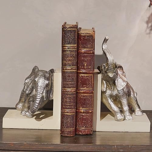 Miniatura 5 de Sujetalibros resistentes para decoración del hogar, juego de 2 sujetalibros antideslizantes de resina de elefante, moderno, decorativo, estatua de