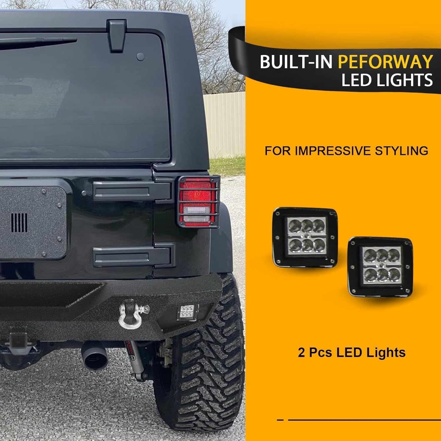 Rear Bumper Fits for Jeep Wrangler JK JKU 2007-2018 Full Width Off Road Heavy Duty Steel Back Bumper Textured Black Rock Crawler Automotive Bumper with Tow Hitch D-Rings Light Winch Plate