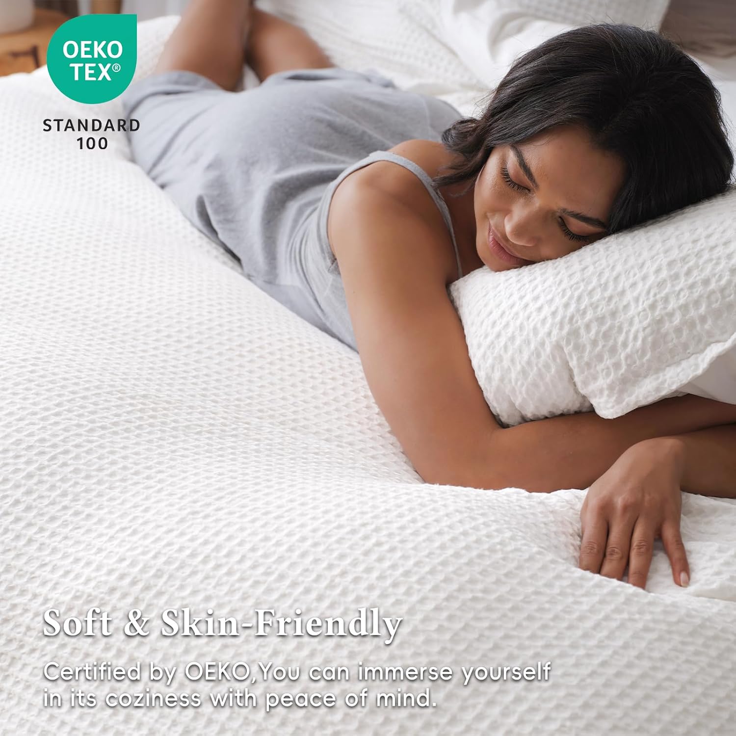 David's Home Waffle Weave Duvet Cover Set Twin Size,Soft Breathable 2pcs Comforter Cover Set with 1 Pillowcase,Textured Home Decor Bedding Set Cozy for All Seasons, White 68"×90",No Comforter