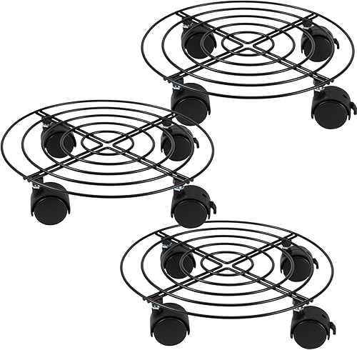 MOUYAT Paquete de 3 cajas de metal de 15.8 pulgadas con ruedas bloqueables, soportes de metal resistente movibles negros para macetas de jardín,