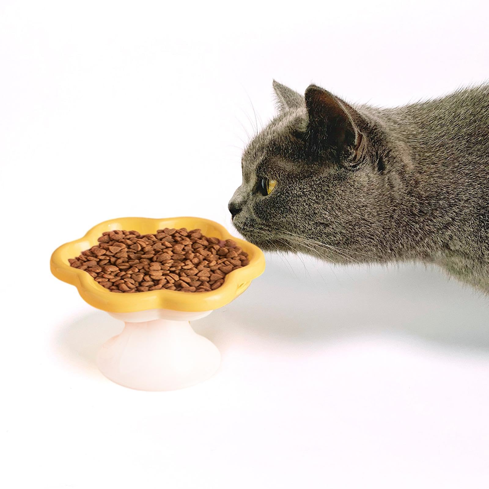 Comederos de Cerámica para Gatos, Comederos para Mascotas, Ideales para Perros Y Gatos Medianos, Amarillo, Individual