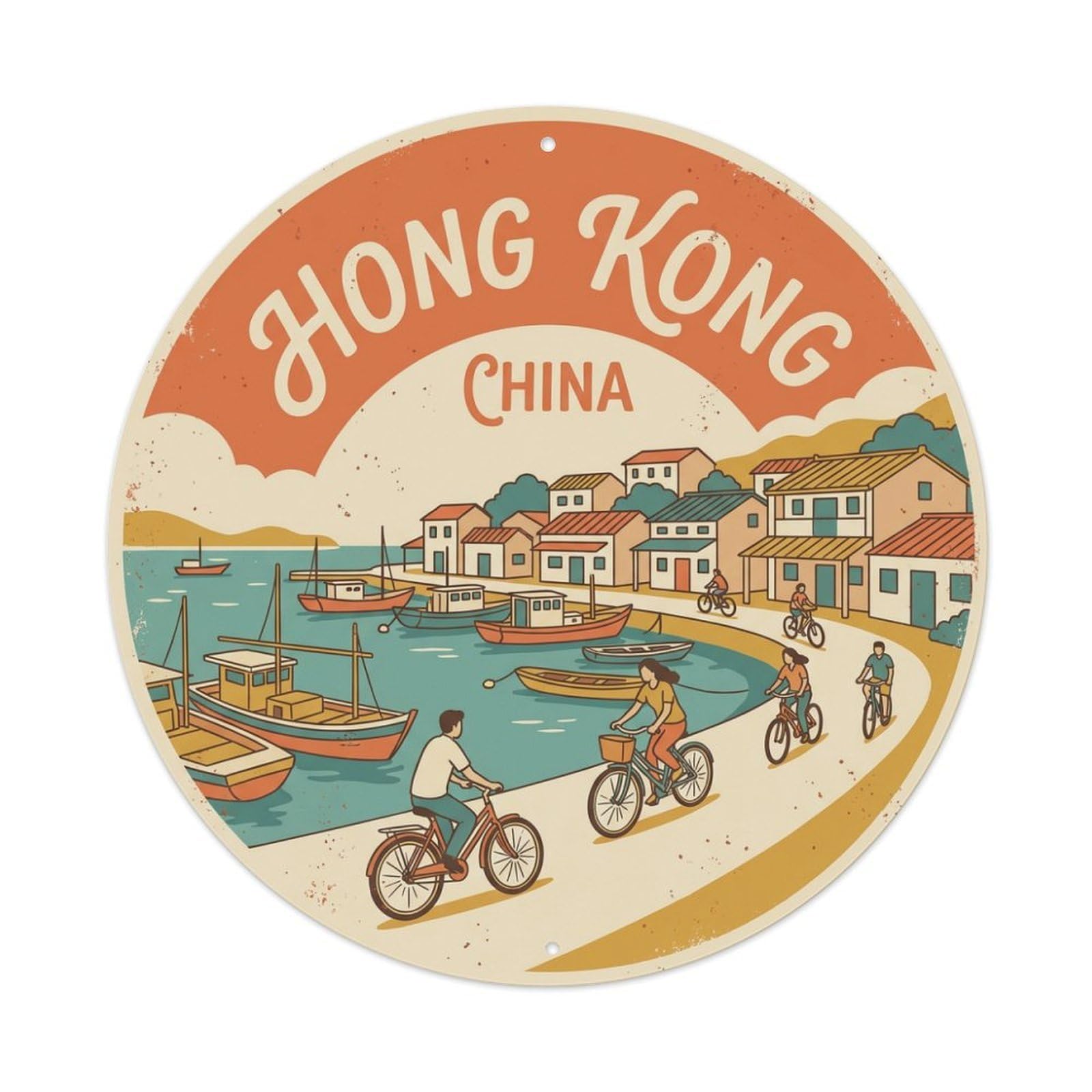 Vintage Travel Hong Kong China Colorful Metal Tin Sign