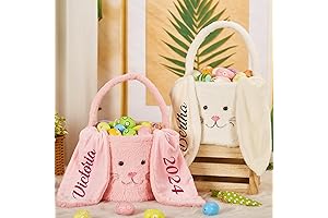 HiPeep Personalized Easter Bunny Basket Egg Buckets, Cute Custom Name Easter Kids...