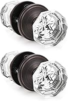 Vista 10 de Gobrico Pomo de puerta de cristal para dormitorio y baño con roseta clásica negro mate, diamante transparente octogonal para puerta interior, 1