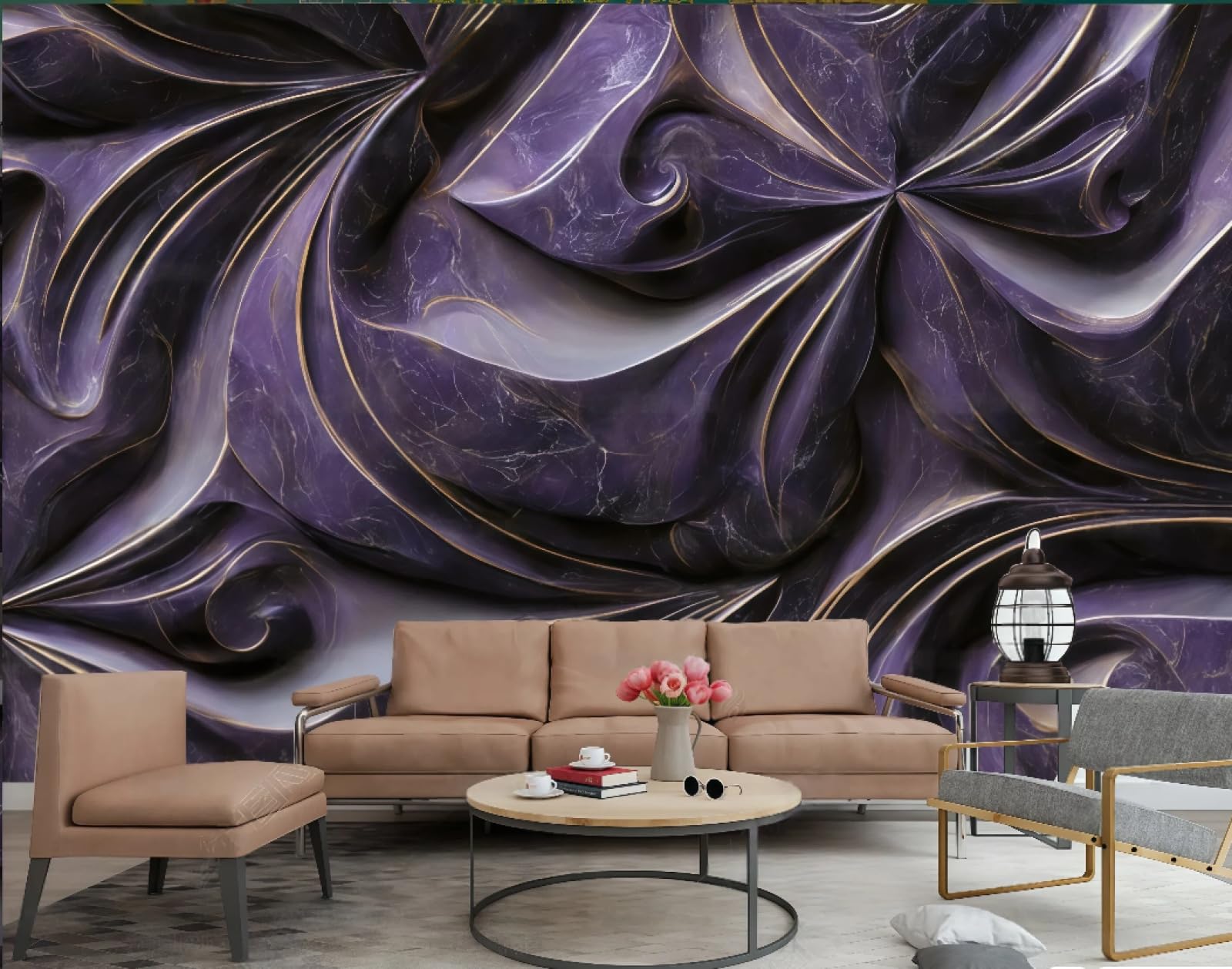 Papier peint moderne pétale violet : déco murale luxe intissé