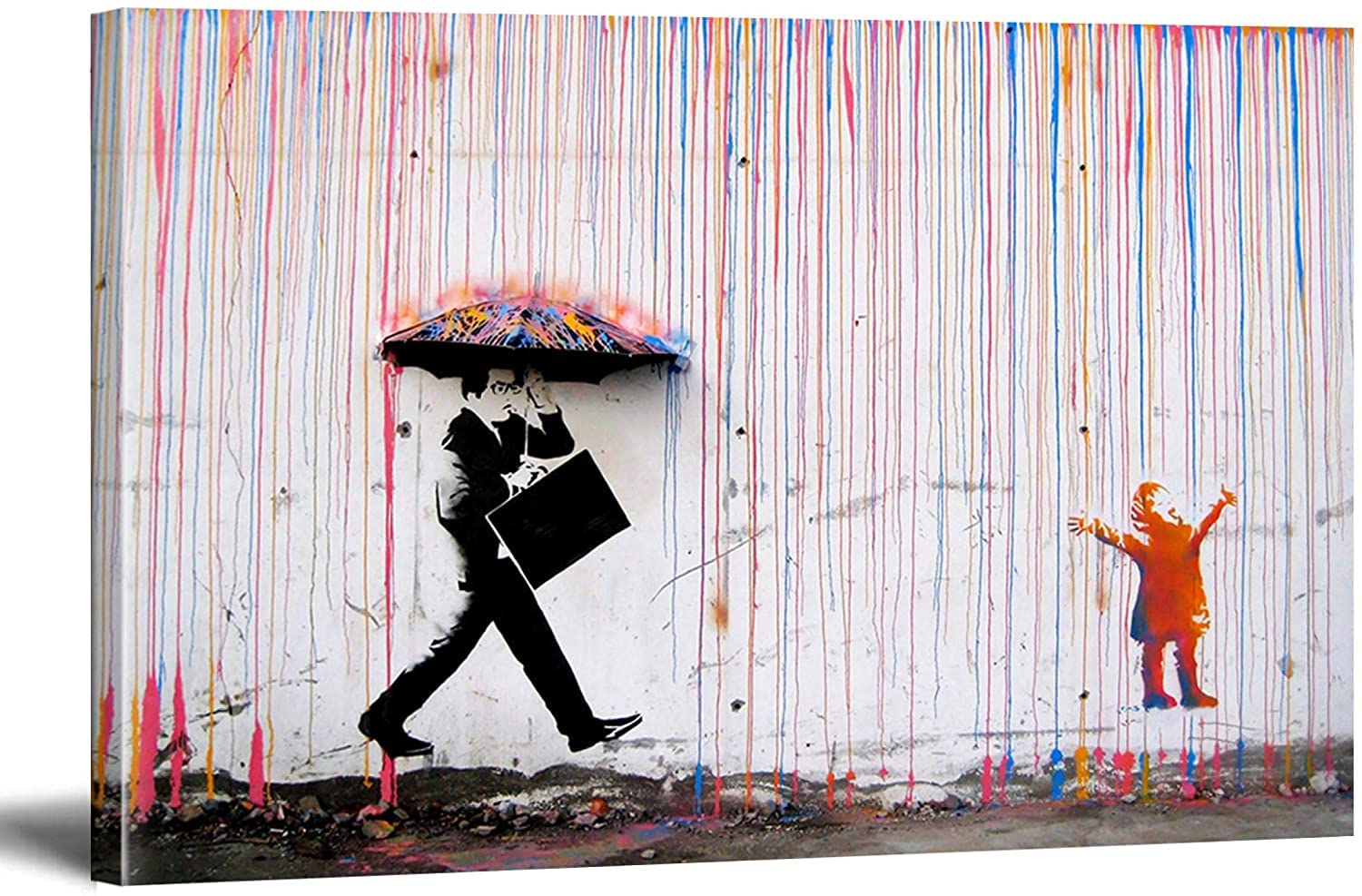 Amazon.com: BOHU ARTS Banksy Wall Art Kid Playing in Colorful Rain