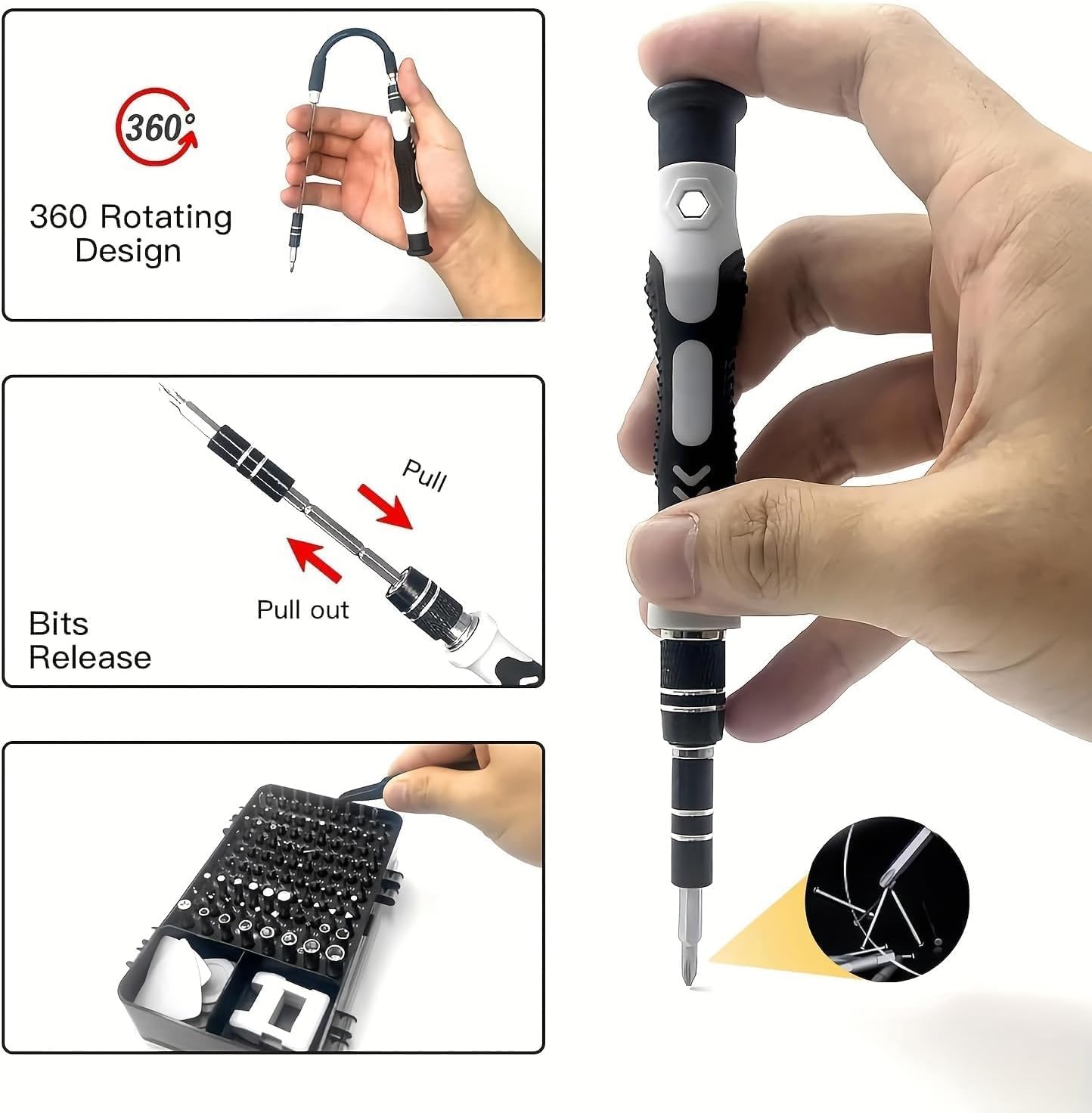 115 in 1 Precision Screwdriver Set Gift for Men Mini Repair Kit with Torx Triwing Bits Repair for Computer, Laptop, RC, Phone, Electronics, Glasses, with Case — view 2