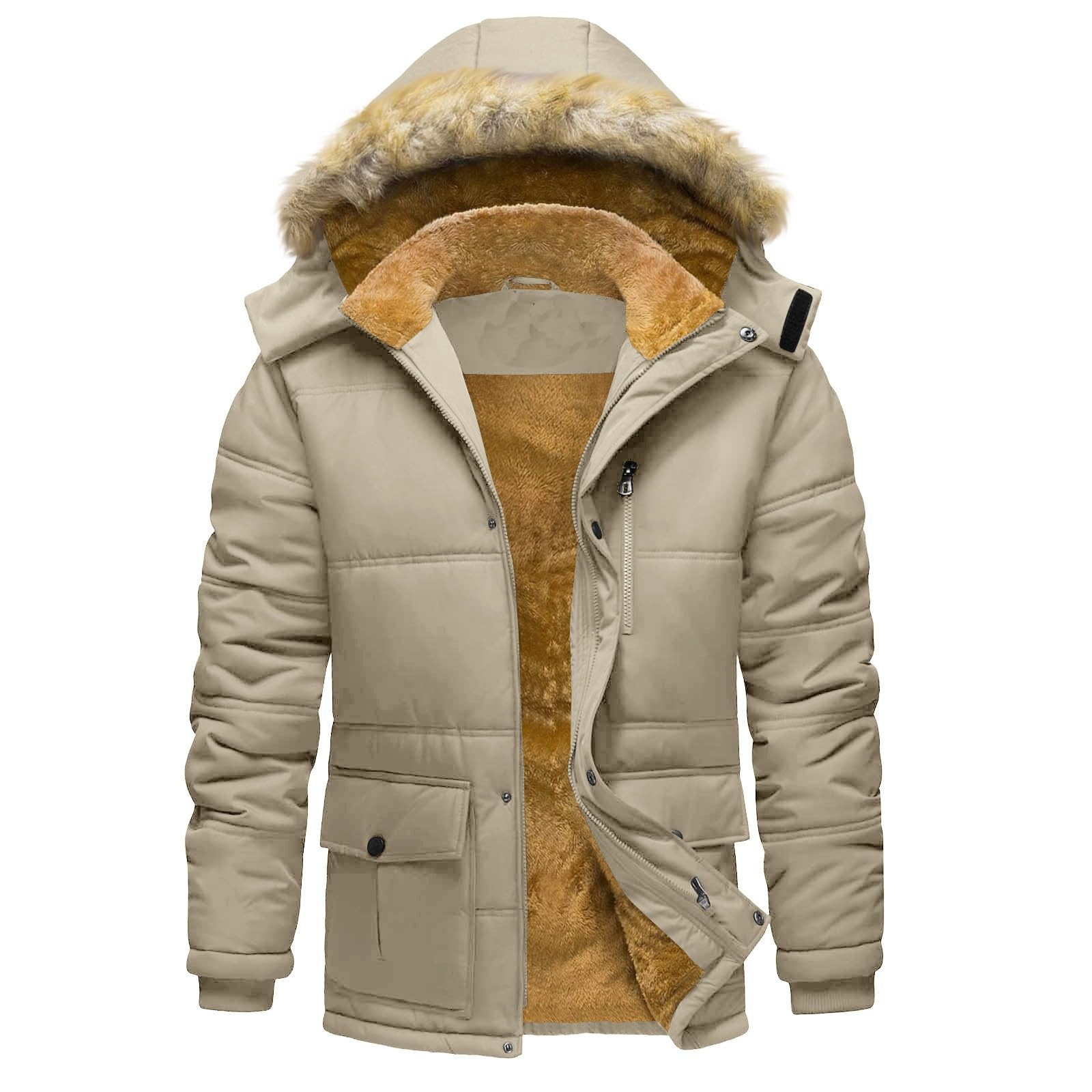 Winter Coats for Men Puffer Warm Thicken Puffer Jackets with Fur Hood Fleece Lined Parka Zipper Padded Coat