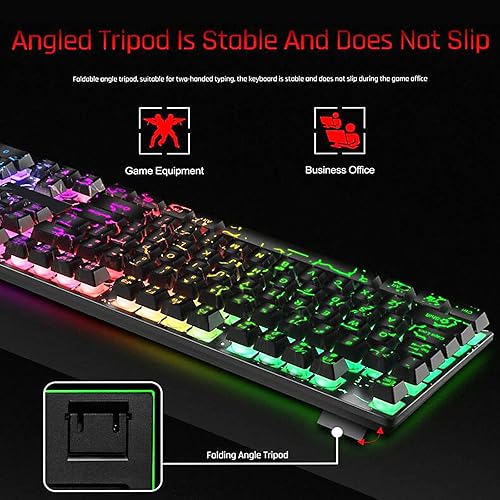 Miniatura 6 de Guiheng Teclado para juegos con diseño de arco iris con cable, 104 teclas que se iluminan con sensación mecánica, teclado de computadora para