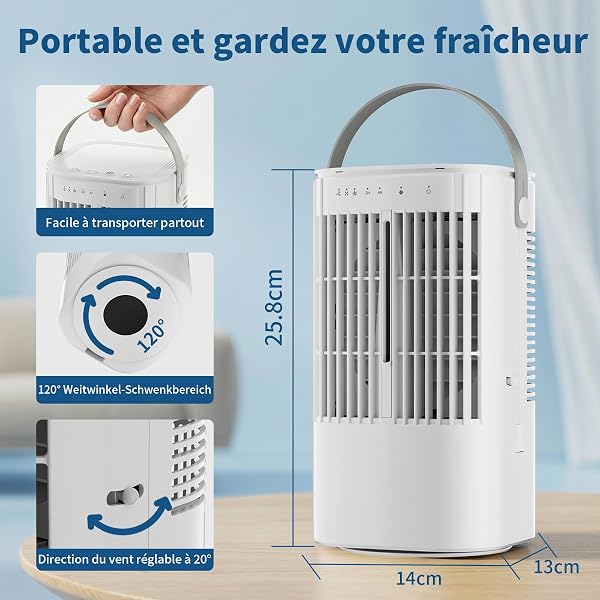 Climatiseur Mobile, Air Conditioner Portable Climatiseur Mobile Sans Evacuation, 4 en 1 climatiseurs portables, Minuteries, LED 7 Colorées Adapté Au Camping De Bureau De Chambre à Coucher - 2