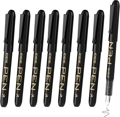 Vista 32 de EYEYE Bolígrafos estilográficos desechables de punta fina, paquete de 8 bolígrafos negros para escribir, punta de acero inoxidable, escritura suave