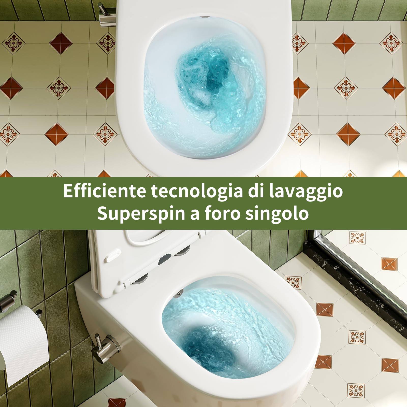 WC con ugello integrato, WC sospeso con funzione bidet, WC con rivestimento nano-rivestimento, WC con rubinetto, sedile WC con abbassamento automatico, 53 x 36 x 35 cm