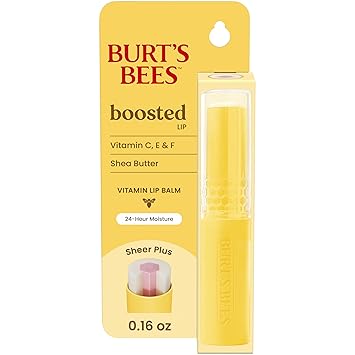 Burt's Bees Boosted Lip Balm Sheer Plus; Vitamin Lip Balm, Nourishing Vitamin C, E, and F Core; 24 Hour Moisture; Tint Free, Semi Glossy Finish; 100% Natural Origin; 1 Tube; 0.16 Oz.