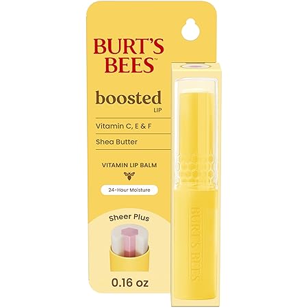 Burt's Bees Boosted Lip Balm Sheer Plus; Vitamin Lip Balm, Nourishing Vitamin C, E, and F Core; 24 Hour Moisture; Tint Free, Semi Glossy Finish; 100% Natural Origin; 1 Tube; 0.16 Oz.