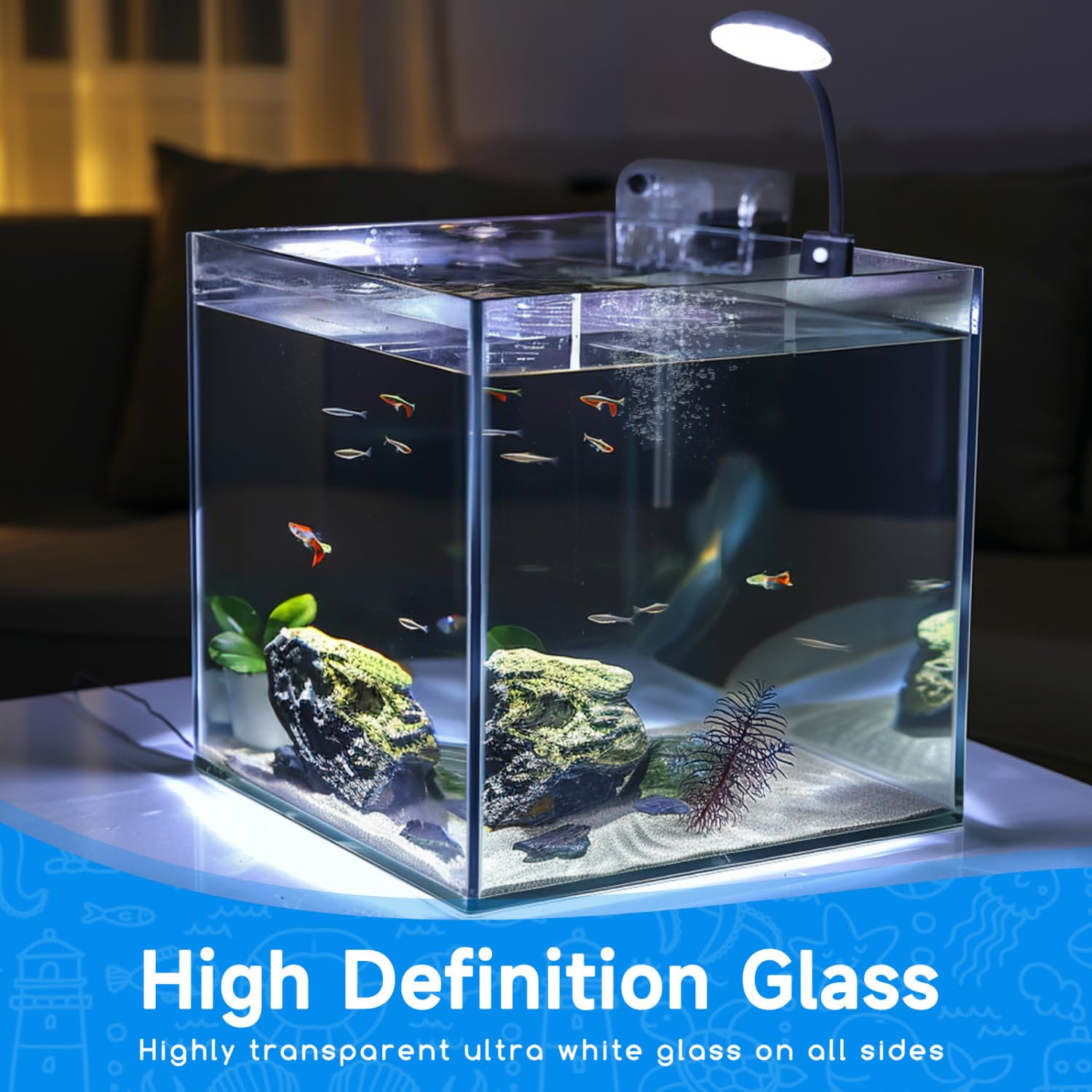 Nobleza - 27L Piccolo Acquario Completo con Illuminazione a LED e Sistema di Filtraggio Integrato, Vasche per Pesci