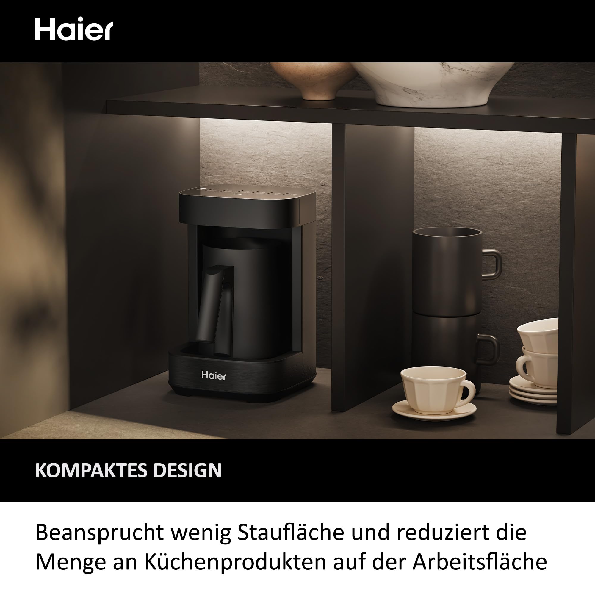 Haier Teekocher & Milchaufschäumer in einem I Multi-Getränke Zubereiter mit integrierter Teemaschine & Milchschäumer I Viele Programme für Kaffee, Heiße Schokolade, Tee & Aufguss [Serie 5 - HMB5A]